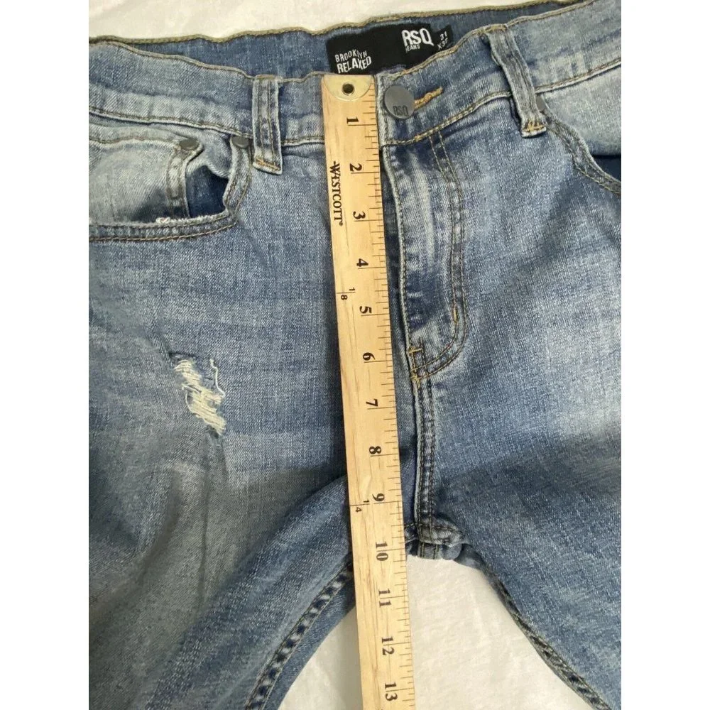 RSQ Jeans 31x32 Brooklyn Relaxed Distressed Medium Wash Denim Blue Faded Stretch